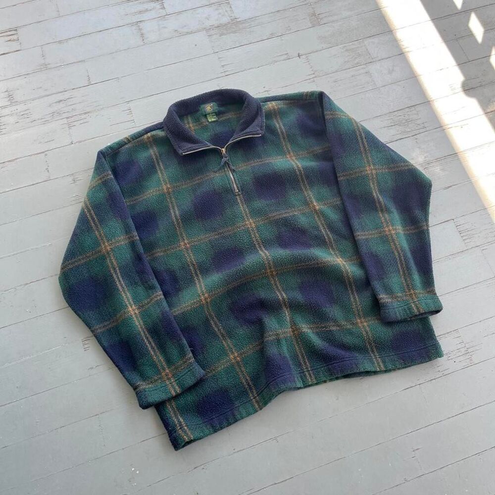 Club Room Old Money Y2K Fleece Plaid Quarter Zip Longsleeve